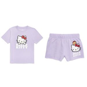 Sanrio Hello Kitty Tiny Chum Purple T Shirt Shorts 2 Piece Outfit Set Size M 7/8